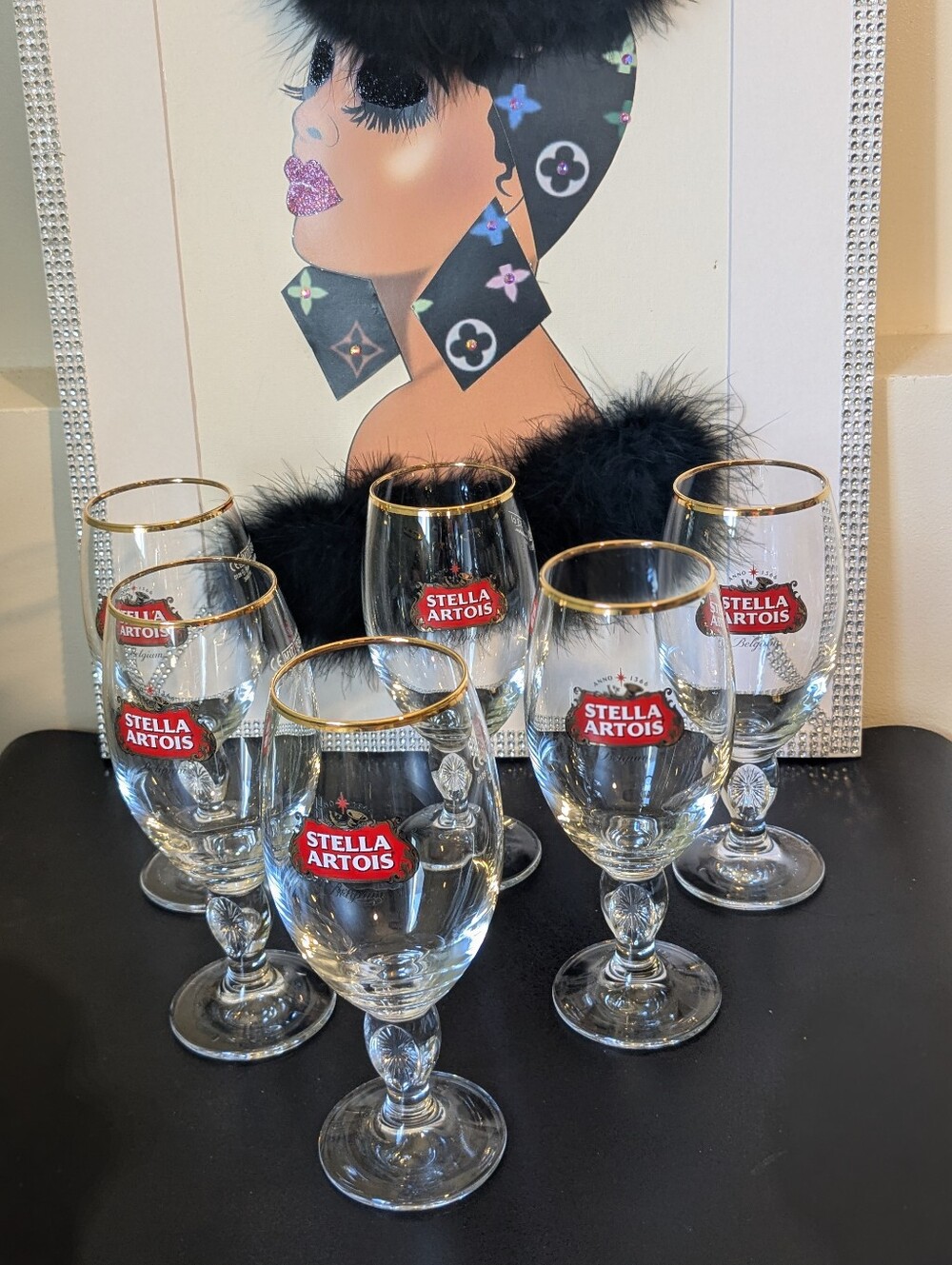 Stella Artois Gold Rimmed Chalices Six Glasses NWOB